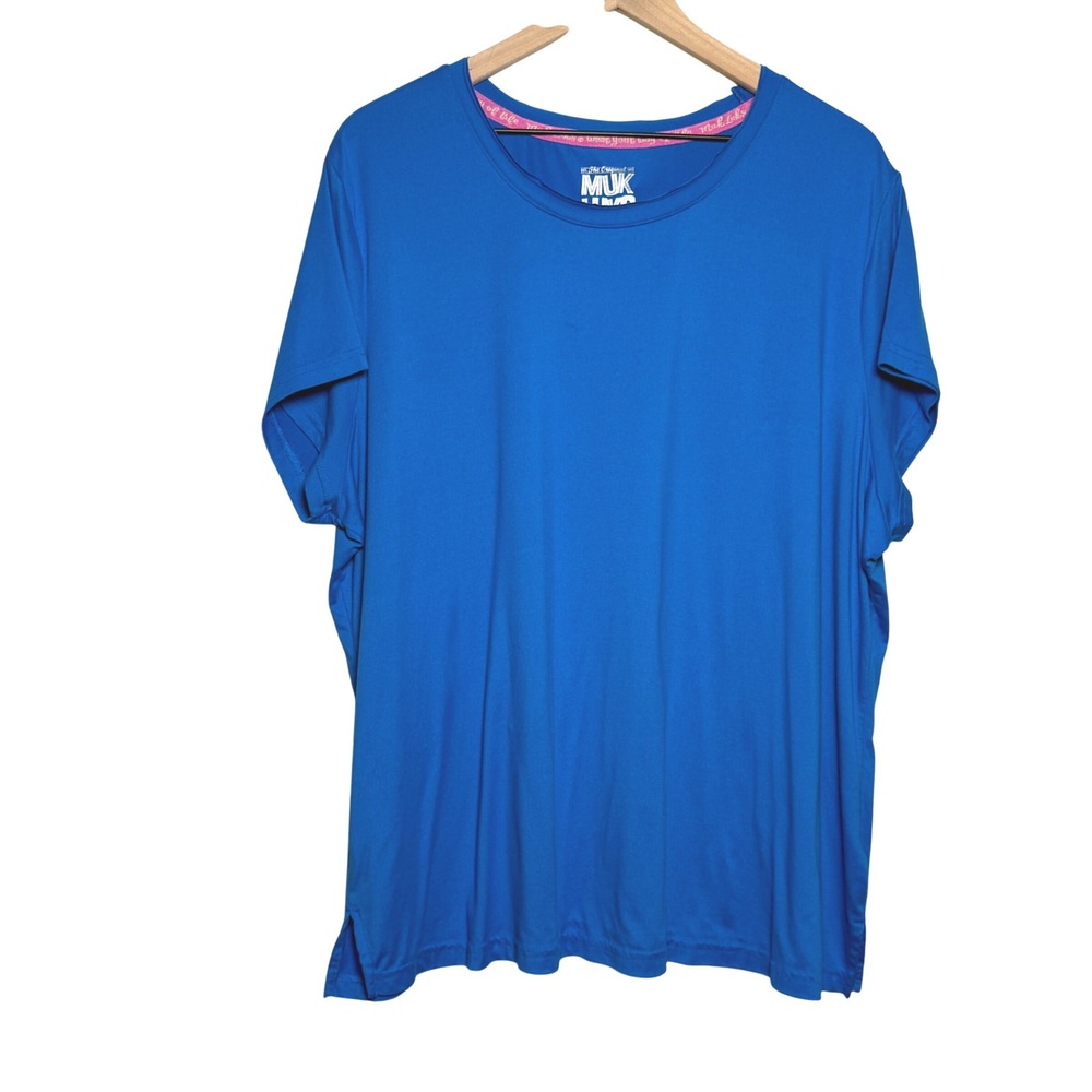 Muk Luks Womens Shirt 1X Blue Stretch Scoop Neck Casual Basics